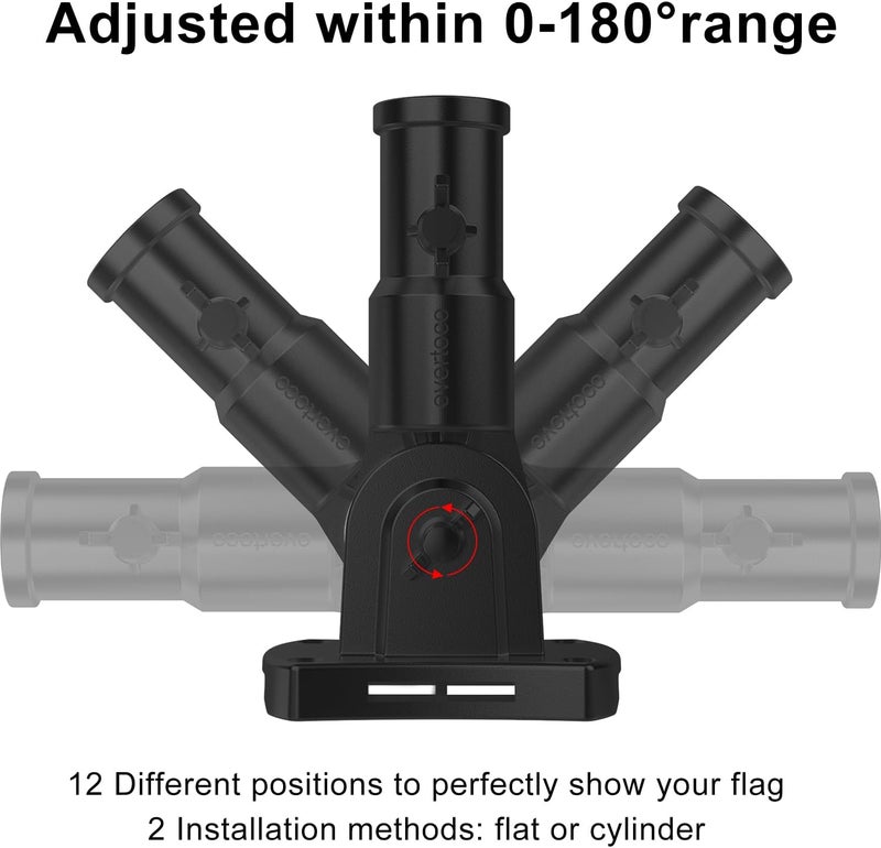 evertoco Heavy Duty T304 Stainless Steel Flag Pole Kit – 6FT Thickened Black Flagpole with 180° Adjustable Bracket & Aluminum Alloy Rings, Windproof & Rustproof for Residential/Commercial Use - Image 2